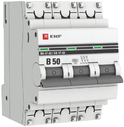 Выключатель автоматический EKF PROxima ВА47-63 3п 50А B 6кА фото Выключатель автоматический EKF PROxima ВА47-63 3п 50А B 6кА картинка
